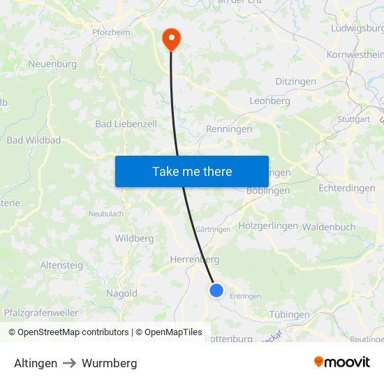 Altingen to Wurmberg map
