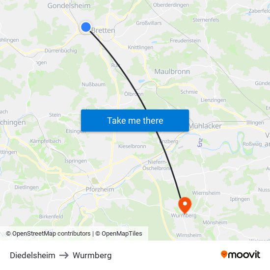 Diedelsheim to Wurmberg map