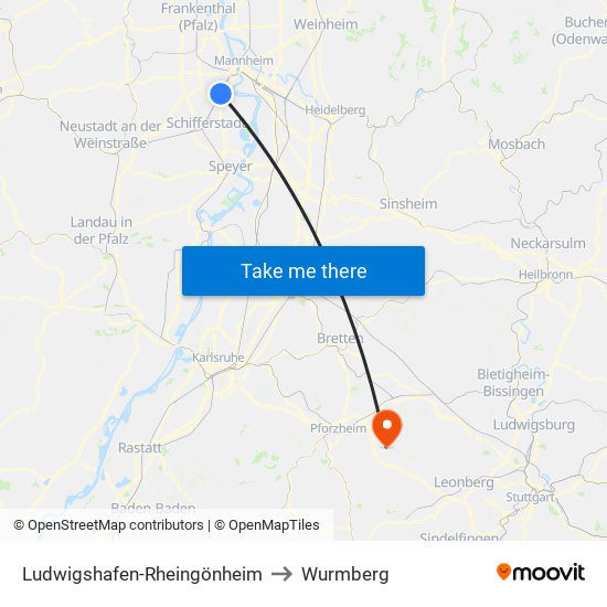 Ludwigshafen-Rheingönheim to Wurmberg map