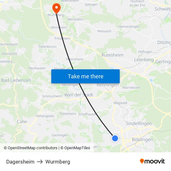 Dagersheim to Wurmberg map