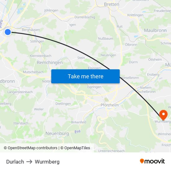 Durlach to Wurmberg map