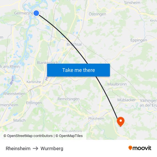 Rheinsheim to Wurmberg map