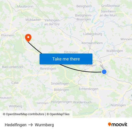 Hedelfingen to Wurmberg map