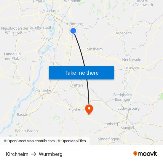 Kirchheim to Wurmberg map