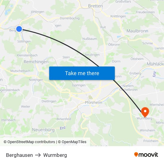 Berghausen to Wurmberg map