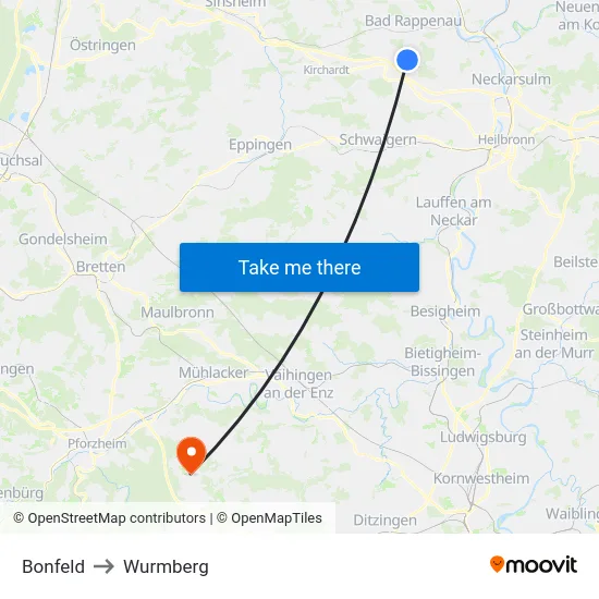 Bonfeld to Wurmberg map