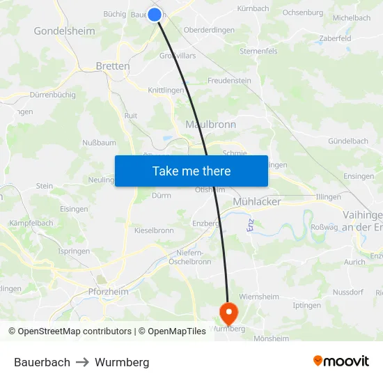 Bauerbach to Wurmberg map