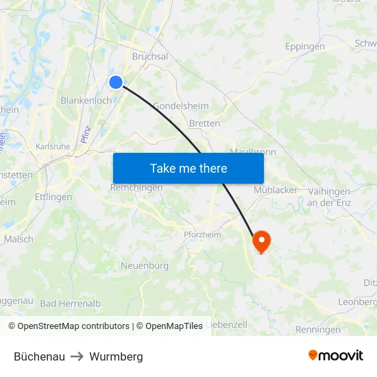 Büchenau to Wurmberg map