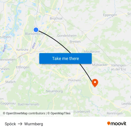 Spöck to Wurmberg map