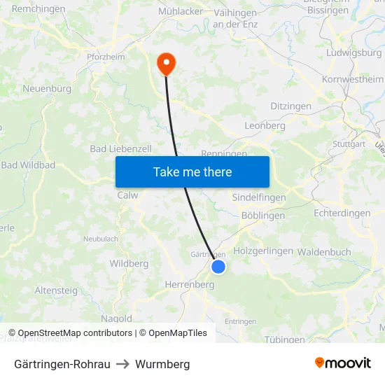 Gärtringen-Rohrau to Wurmberg map