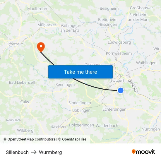 Sillenbuch to Wurmberg map