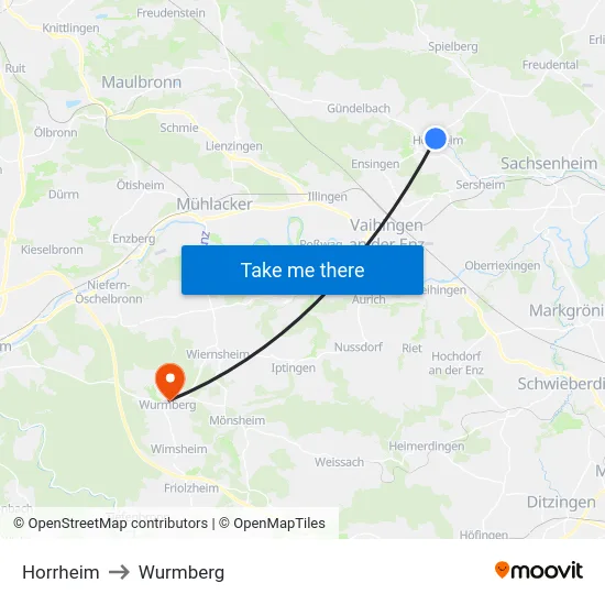 Horrheim to Wurmberg map