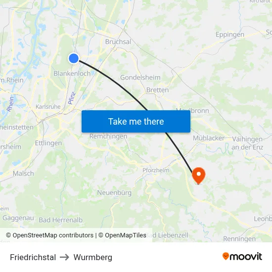 Friedrichstal to Wurmberg map