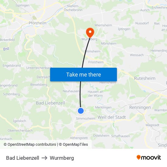 Bad Liebenzell to Wurmberg map