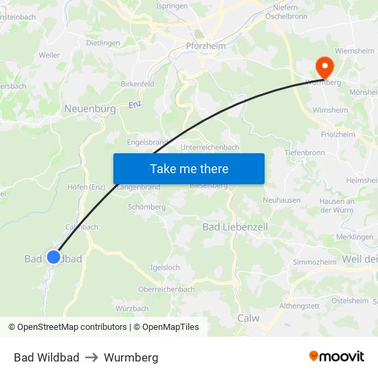 Bad Wildbad to Wurmberg map