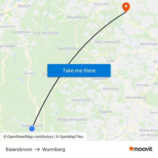 Baiersbronn to Wurmberg map