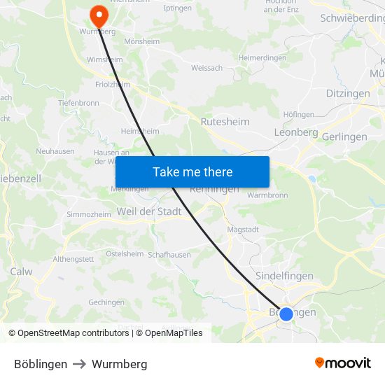 Böblingen to Wurmberg map