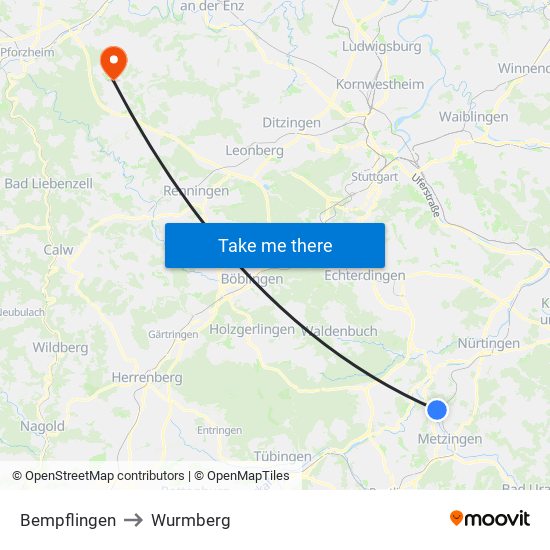 Bempflingen to Wurmberg map