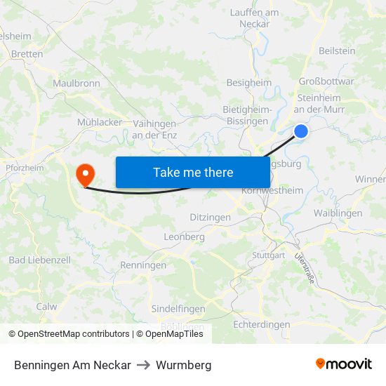 Benningen Am Neckar to Wurmberg map