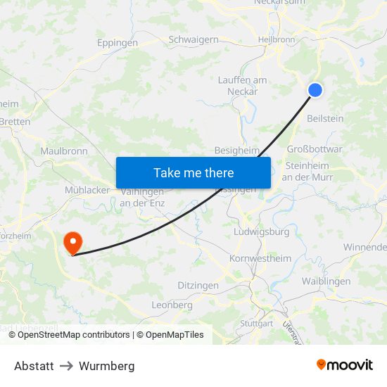 Abstatt to Wurmberg map