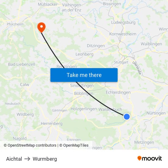 Aichtal to Wurmberg map