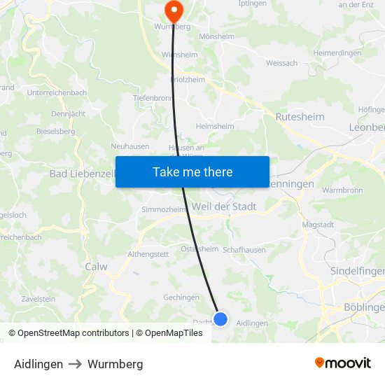 Aidlingen to Wurmberg map