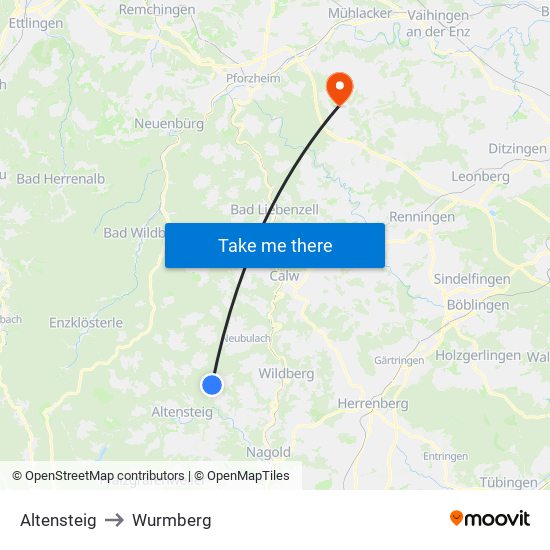 Altensteig to Wurmberg map