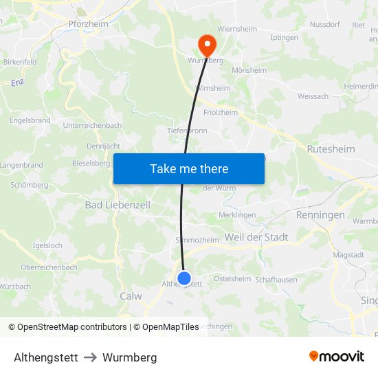 Althengstett to Wurmberg map