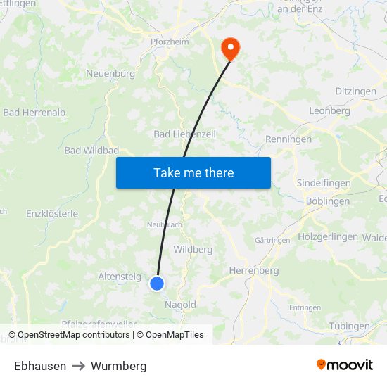 Ebhausen to Wurmberg map