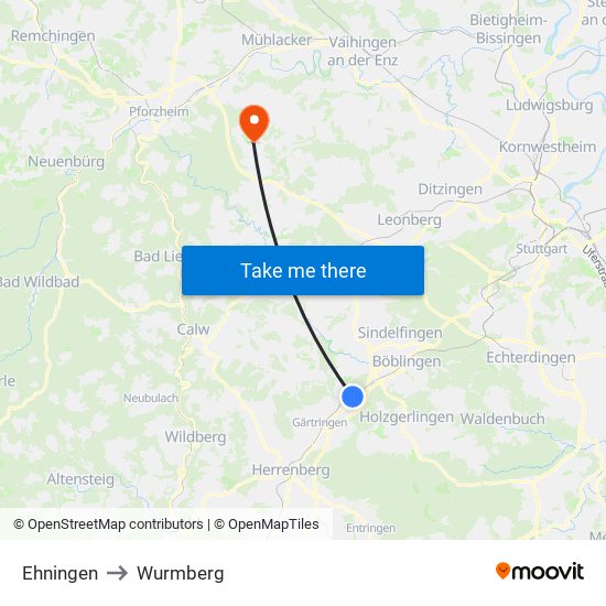Ehningen to Wurmberg map