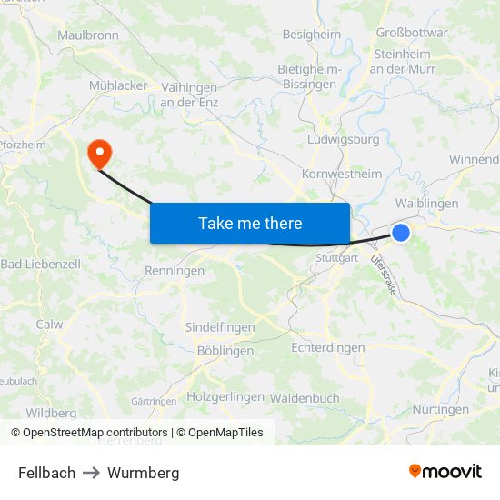 Fellbach to Wurmberg map