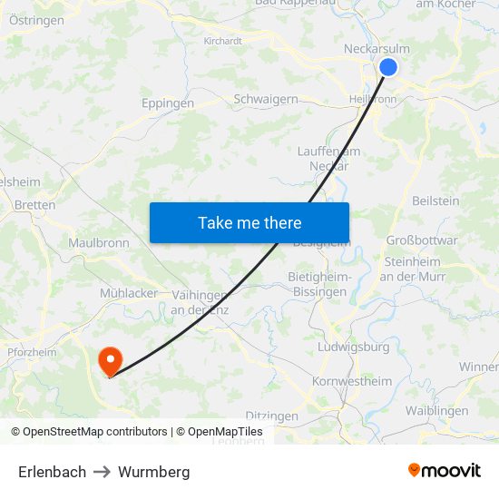 Erlenbach to Wurmberg map