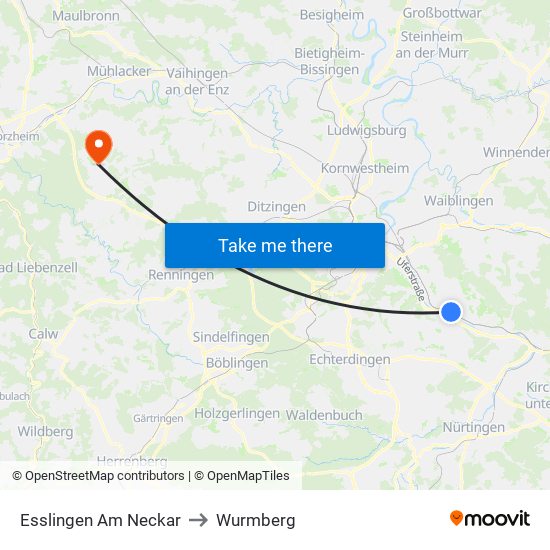 Esslingen Am Neckar to Wurmberg map