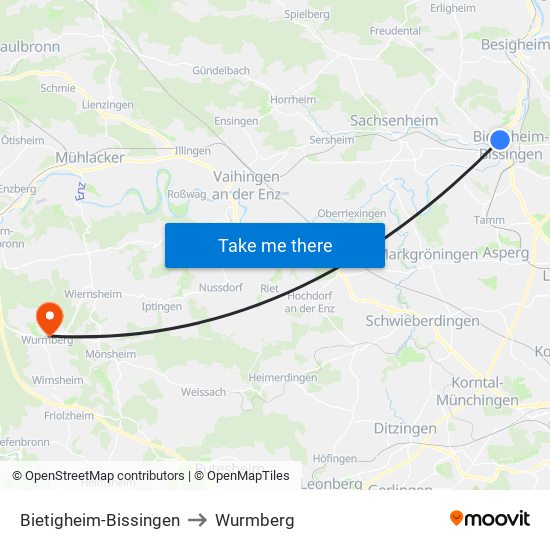 Bietigheim-Bissingen to Wurmberg map