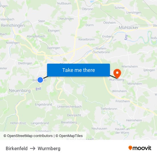 Birkenfeld to Wurmberg map
