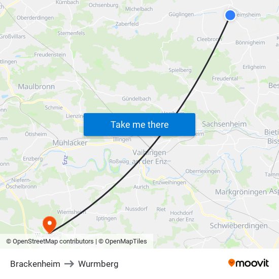 Brackenheim to Wurmberg map