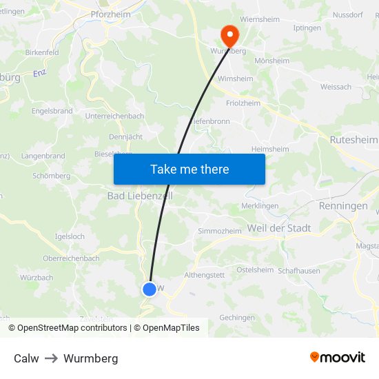 Calw to Wurmberg map
