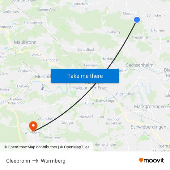 Cleebronn to Wurmberg map