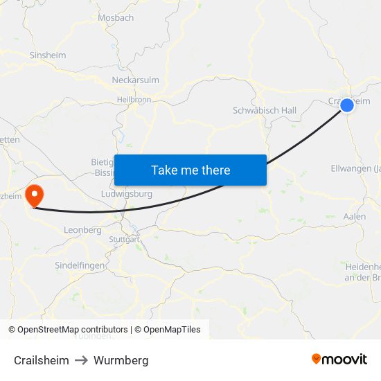 Crailsheim to Wurmberg map