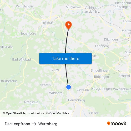 Deckenpfronn to Wurmberg map