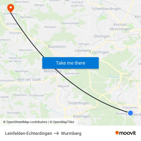 Leinfelden-Echterdingen to Wurmberg map