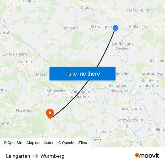 Leingarten to Wurmberg map