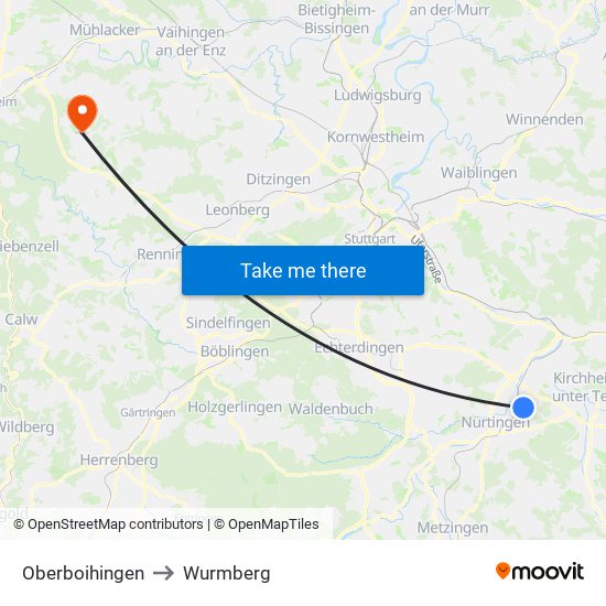 Oberboihingen to Wurmberg map