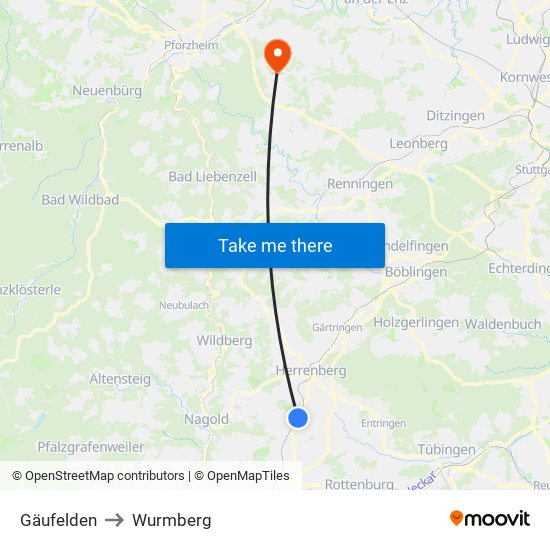 Gäufelden to Wurmberg map