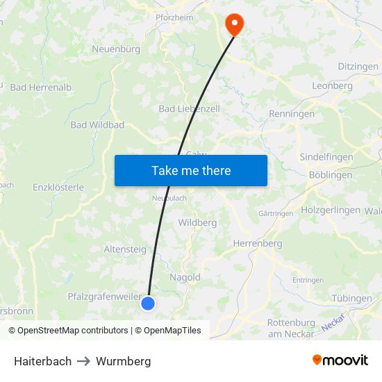 Haiterbach to Wurmberg map