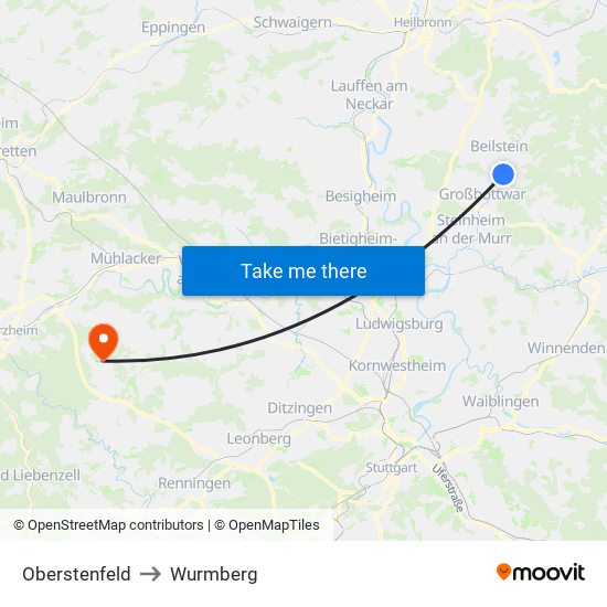 Oberstenfeld to Wurmberg map