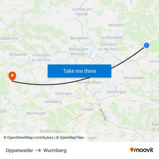 Oppenweiler to Wurmberg map
