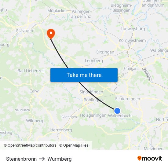 Steinenbronn to Wurmberg map