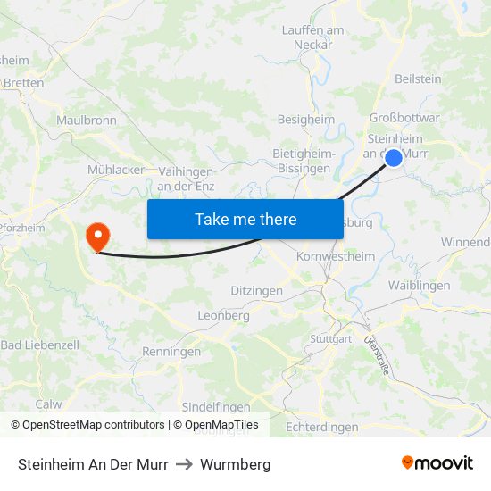 Steinheim An Der Murr to Wurmberg map