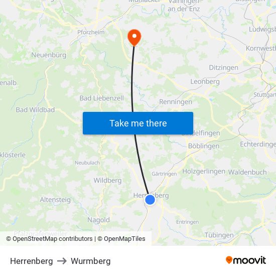 Herrenberg to Wurmberg map